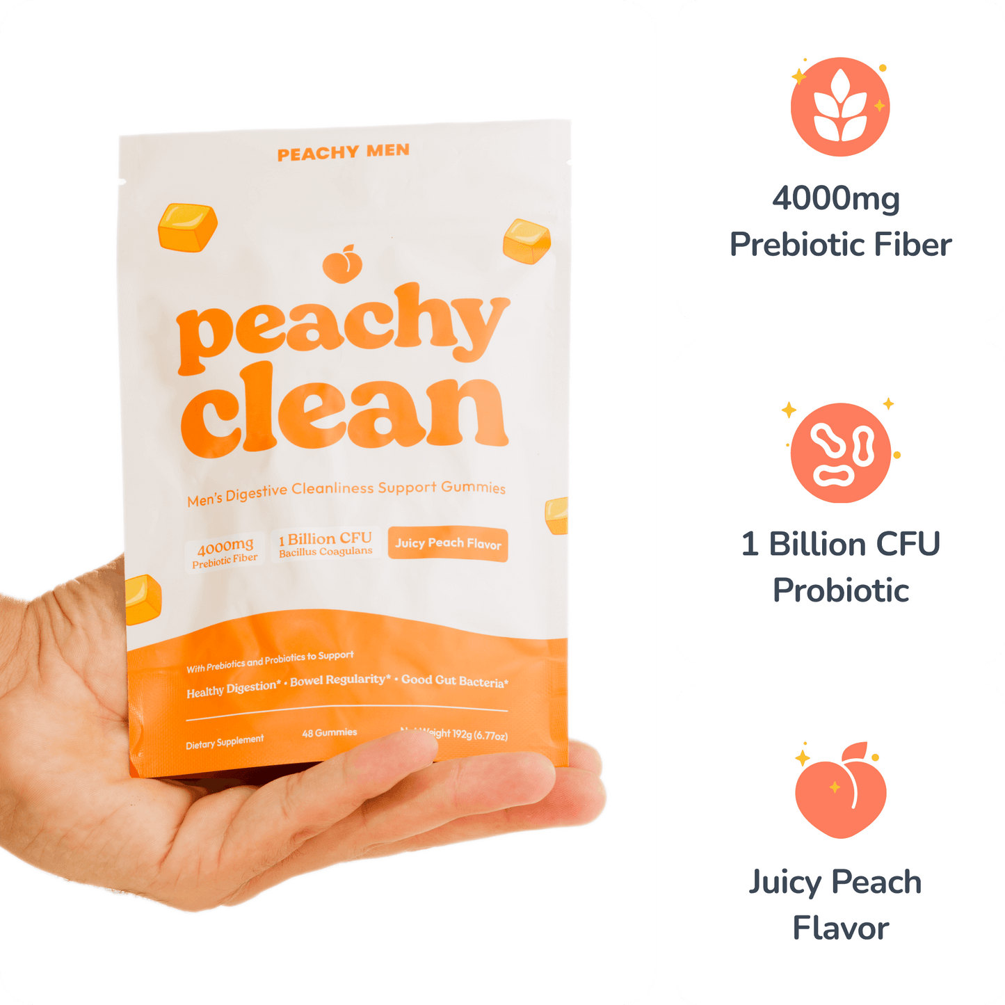 Peachy Men Clean Sugar-Free Pre+Probiotic Fiber Gummies