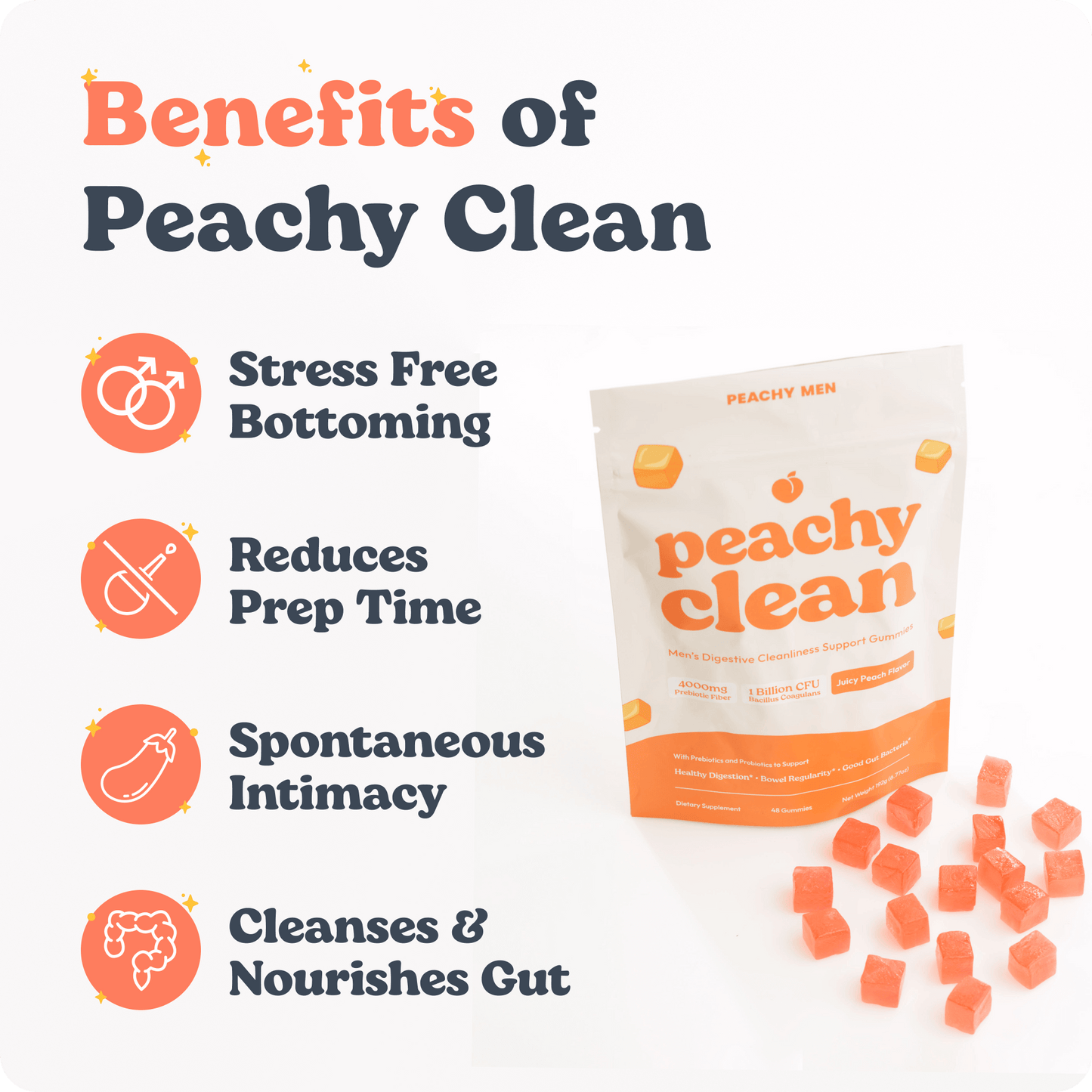 Peachy Men Clean Sugar-Free Pre+Probiotic Fiber Gummies